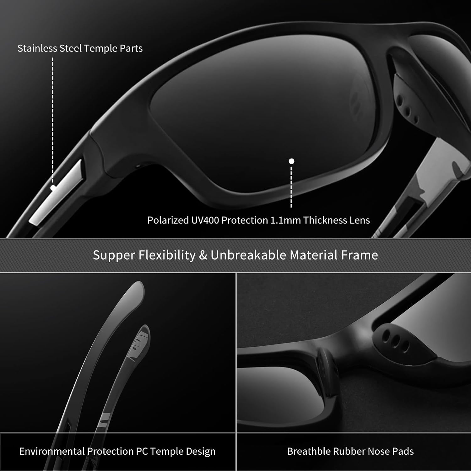 suoso Polarized Sports Sunglasses for Men: UV400 Protection Goggles Womens Wrap Around Glasses for Driving Fishing - Image 2