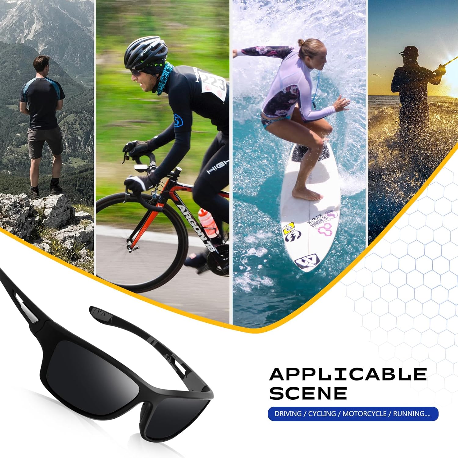 suoso Polarized Sports Sunglasses for Men: UV400 Protection Goggles Womens Wrap Around Glasses for Driving Fishing - Image 7