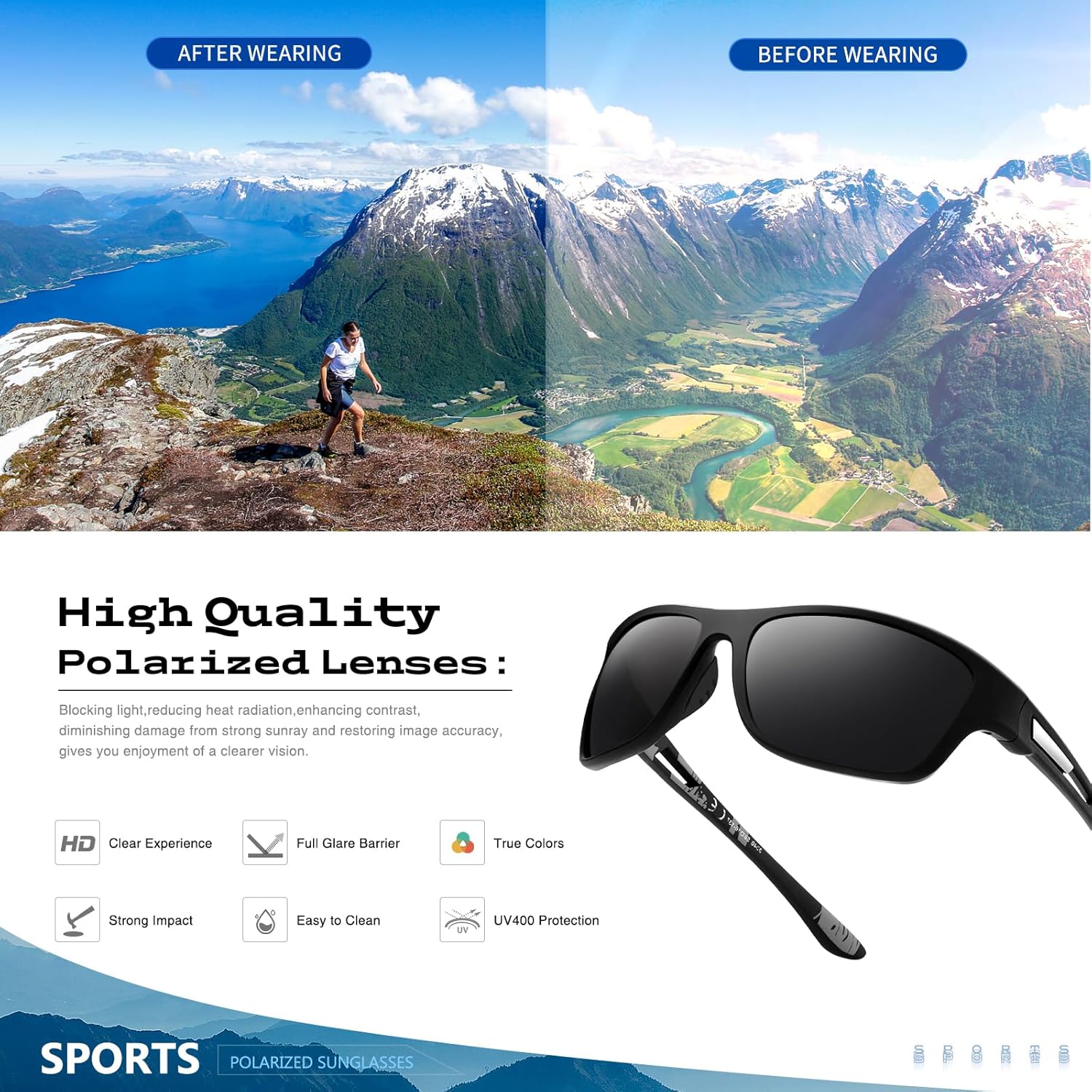 suoso Polarized Sports Sunglasses for Men: UV400 Protection Goggles Womens Wrap Around Glasses for Driving Fishing - Image 4