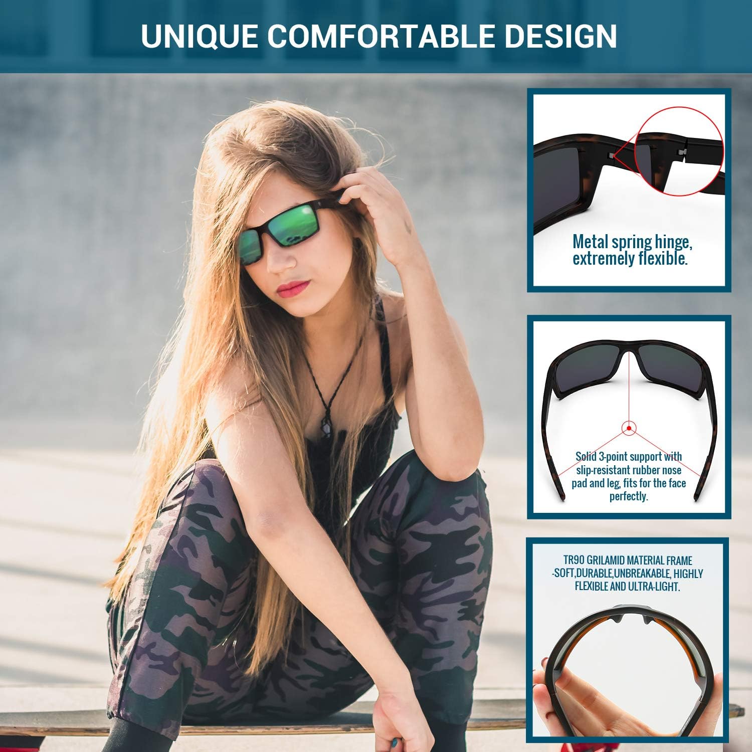TOREGE Sports Polarized Sunglasses for Men Women Flexible Frame Cycling Running Driving Fishing Mountaineering TR24 - Image 3