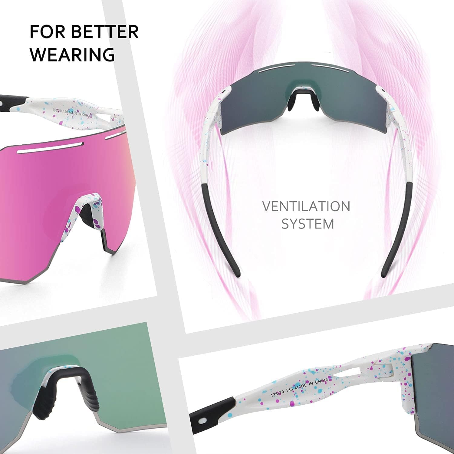 Ukoly Cycling Sunglasses for Men Women with 3 Interchangeable Lenses, Polarized Sports Sunglasses, Baseball Sunglasses - Image 2