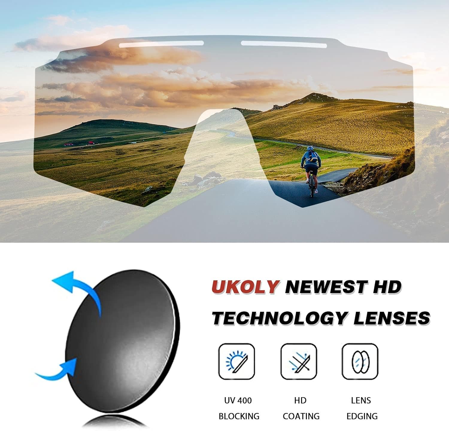 Ukoly Cycling Sunglasses for Men Women with 3 Interchangeable Lenses, Polarized Sports Sunglasses, Baseball Sunglasses - Image 3
