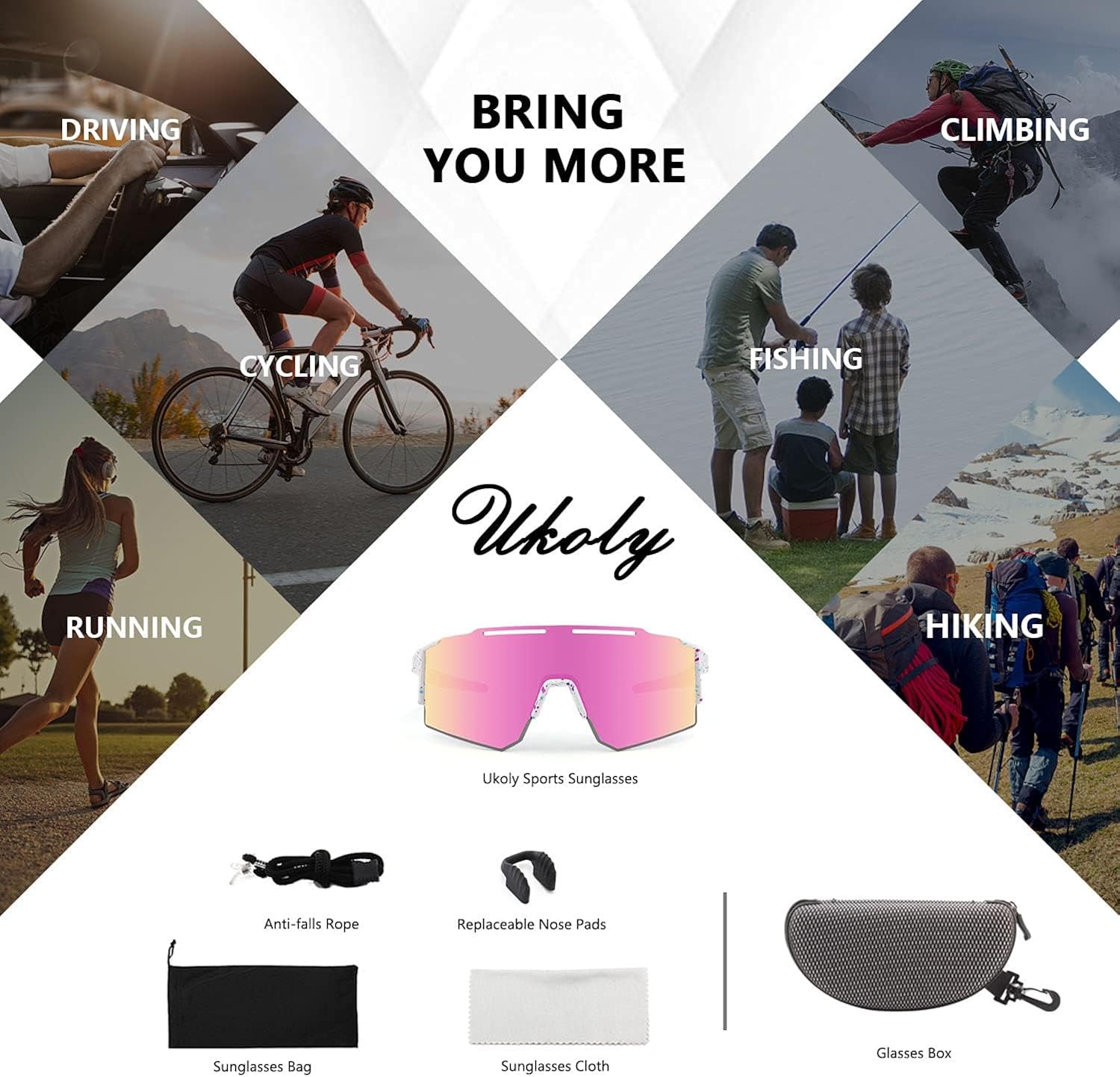 Ukoly Cycling Sunglasses for Men Women with 3 Interchangeable Lenses, Polarized Sports Sunglasses, Baseball Sunglasses - Image 6